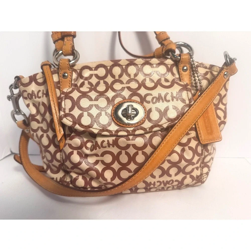 Coach Poppy Signature Graffiti Coated Canvas Satchel Crossbody Bag Tan Brown - Picture 2 of 12